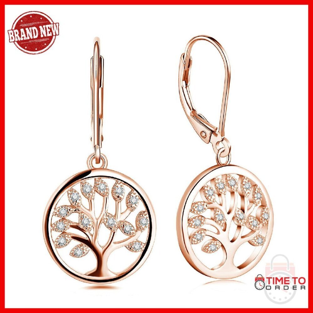 Sterling Silver Cubic Zirconia Tree of Life Drop Earrings
